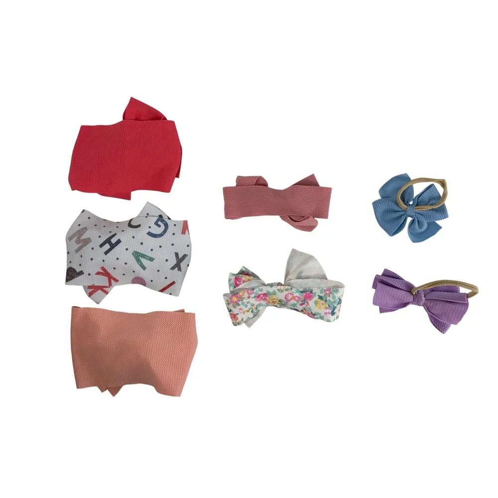 Lot of 7 Baby Girl Headbands Hair Bows Floral Alphabet Solid Textured Stretch